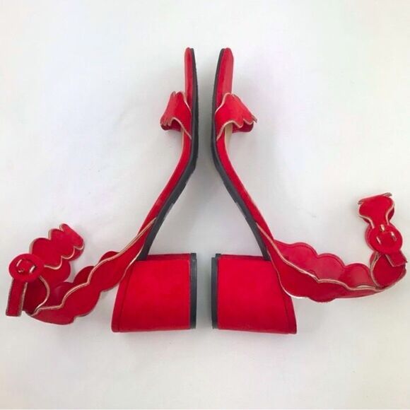 Unisa Red Estlin Suede Ankle Strap Block Heel Sandals - Picture 4 of 15